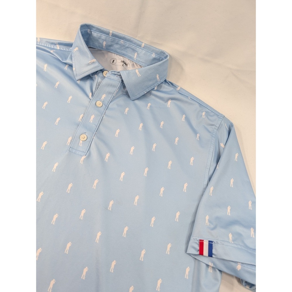 USAG YOU SUCK AT GOLF GOLF POLO SHIRT -L GRAY USA FLAG -PERFORMANCE Baby Blue